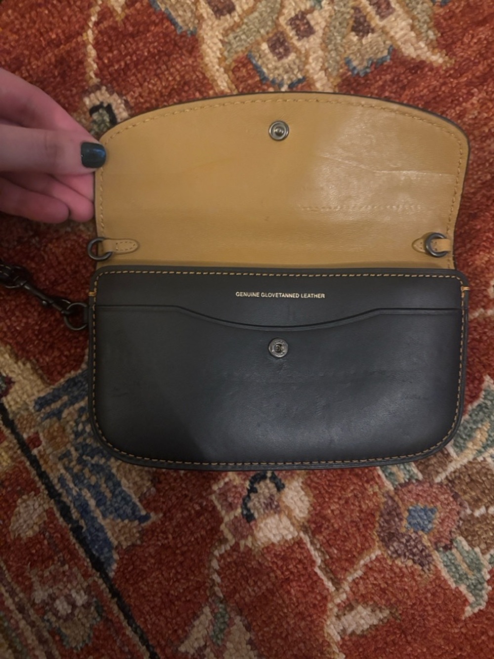 Coach Black Leather Wristlet with Contrasting Yellow Stitching - Picture 3 of 8